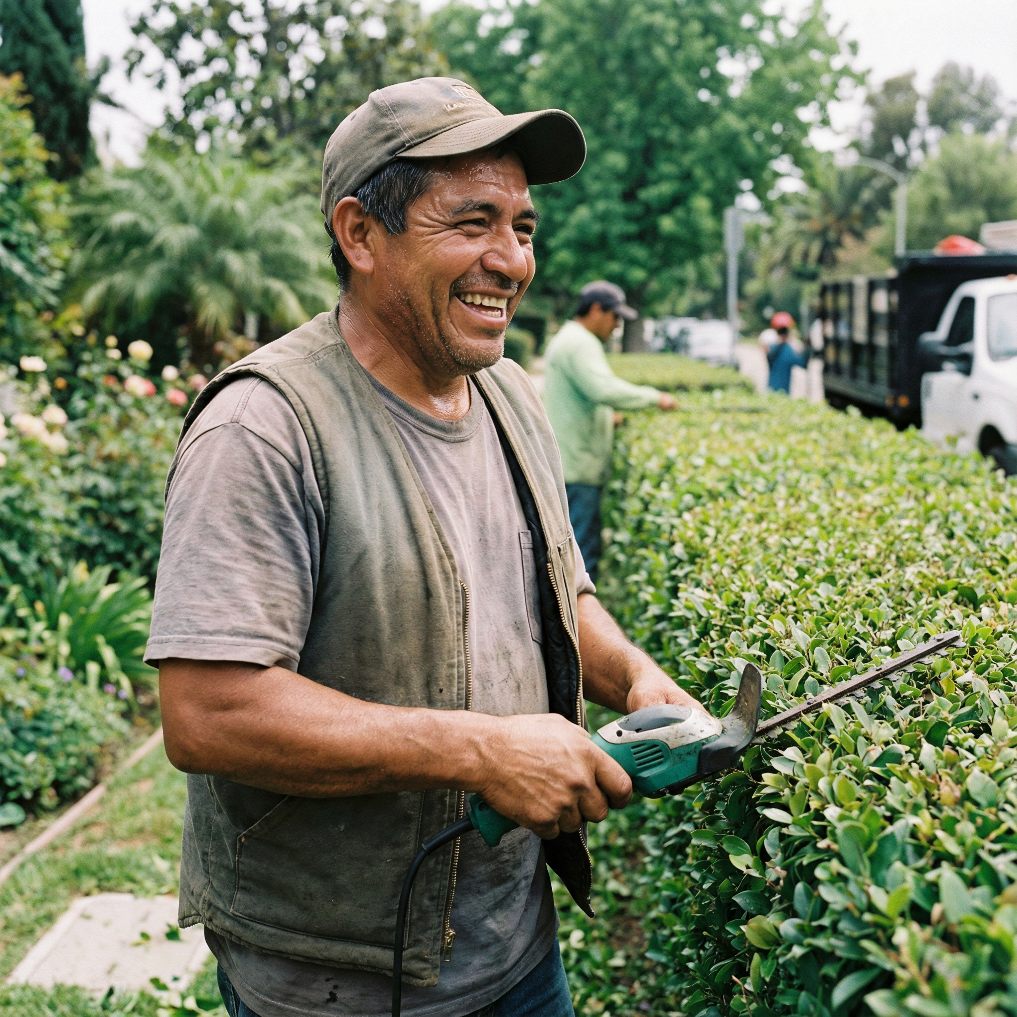Landscaper enjoying work